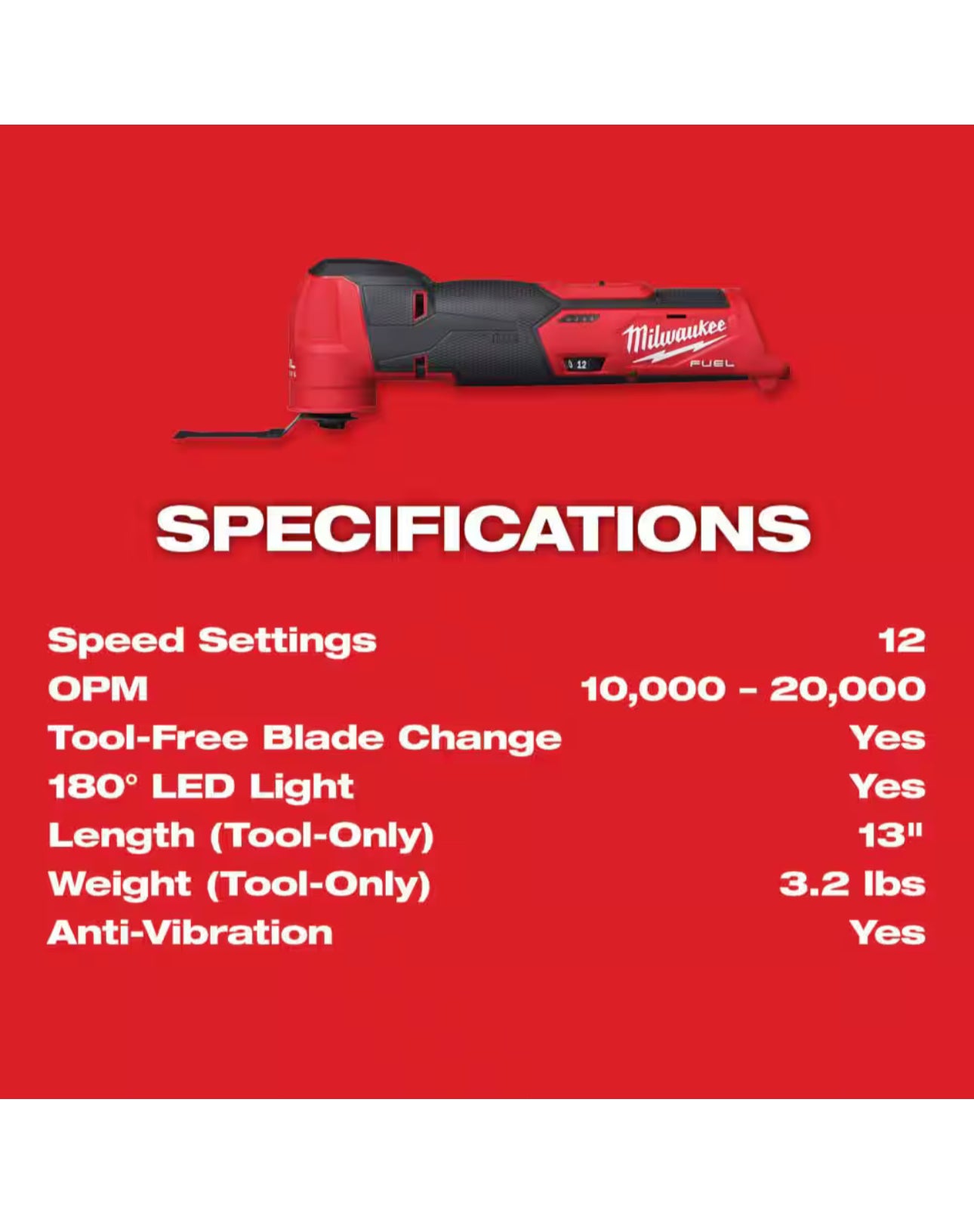 Milwaukee M12 Fuel Cordless Oscillating Multi-Tool (2526-20)