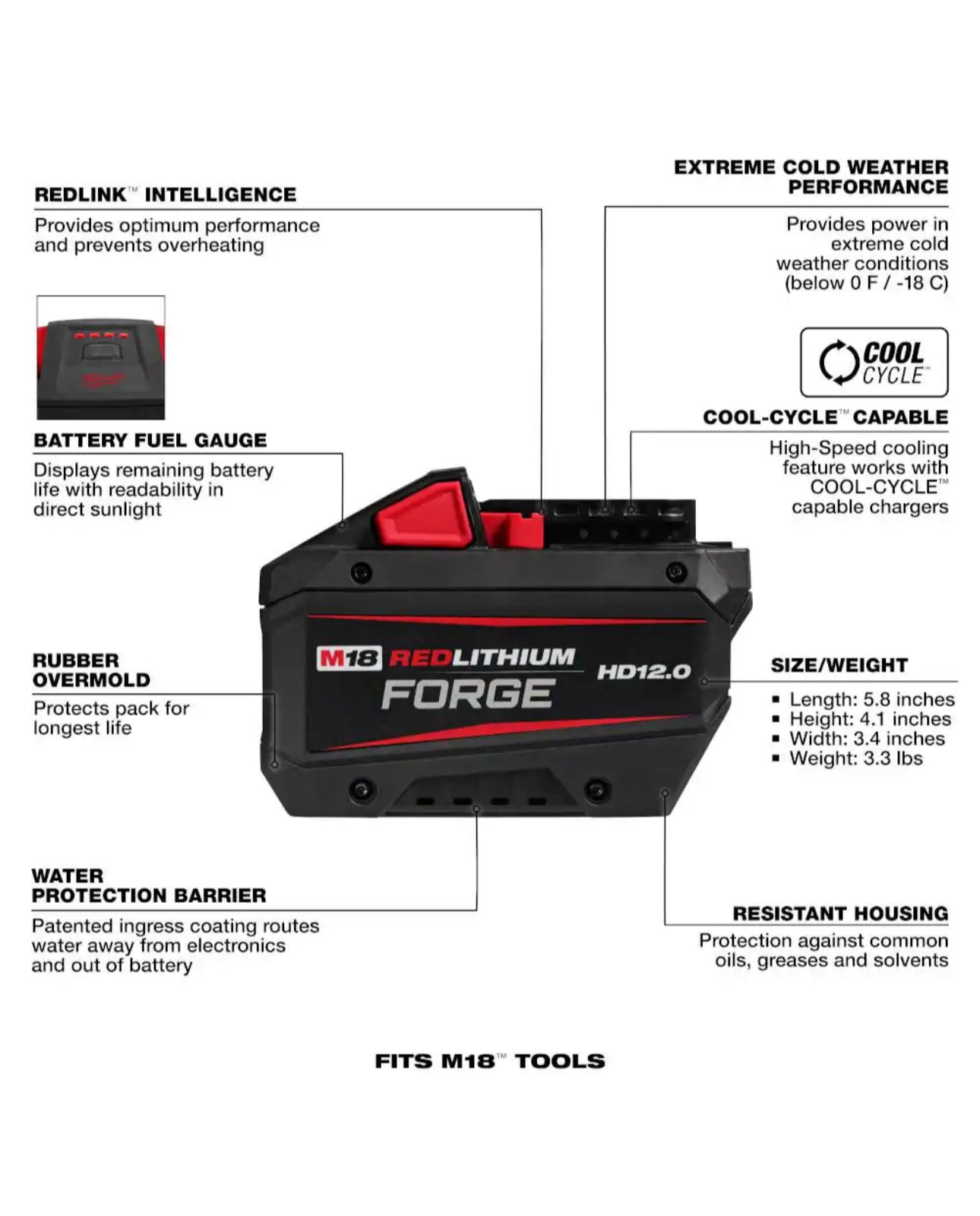 Milwaukee M18 REDLITHIUM FORGE HD 12.0 Ah Battery Pack