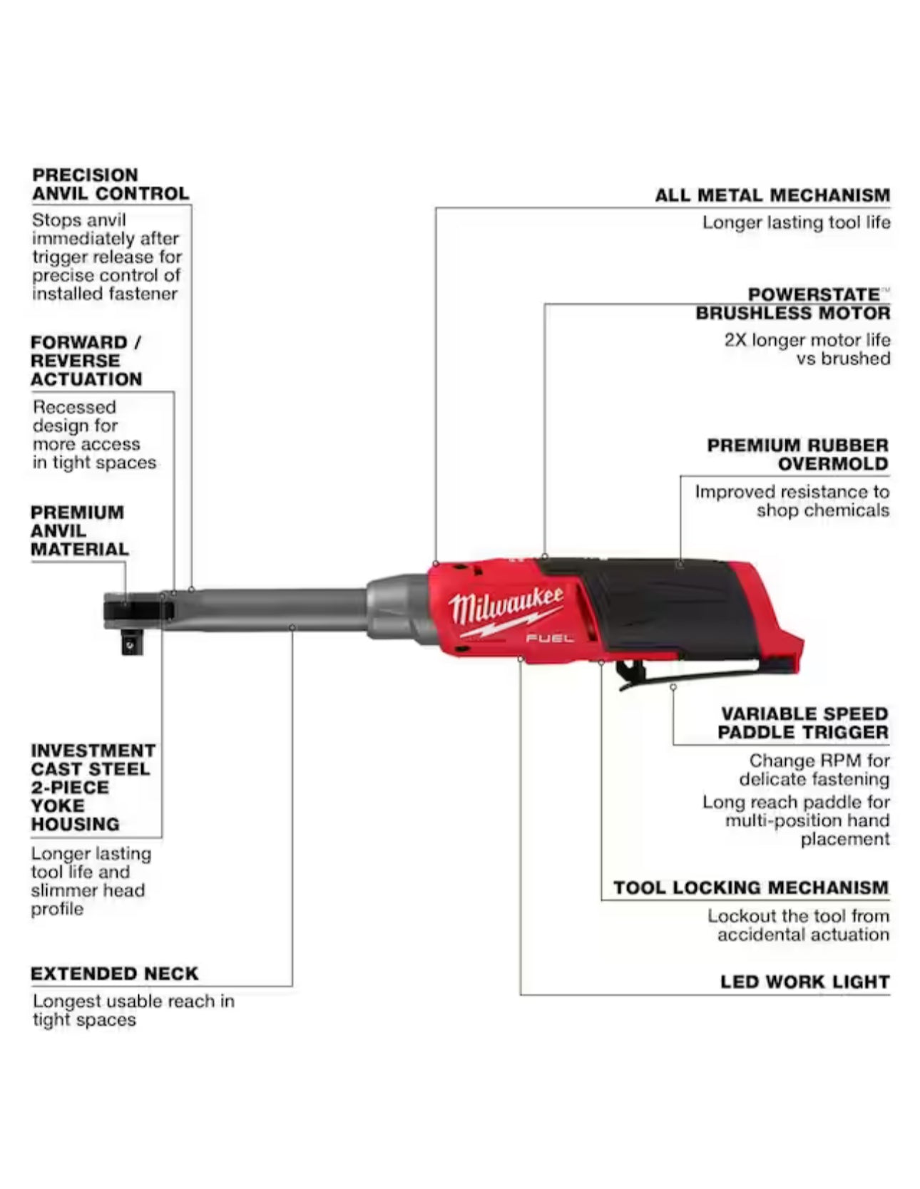 Milwaukee M12 FUEL 3/8 pulg. Trinquete de alta velocidad de alcance extendido (2569-20) 