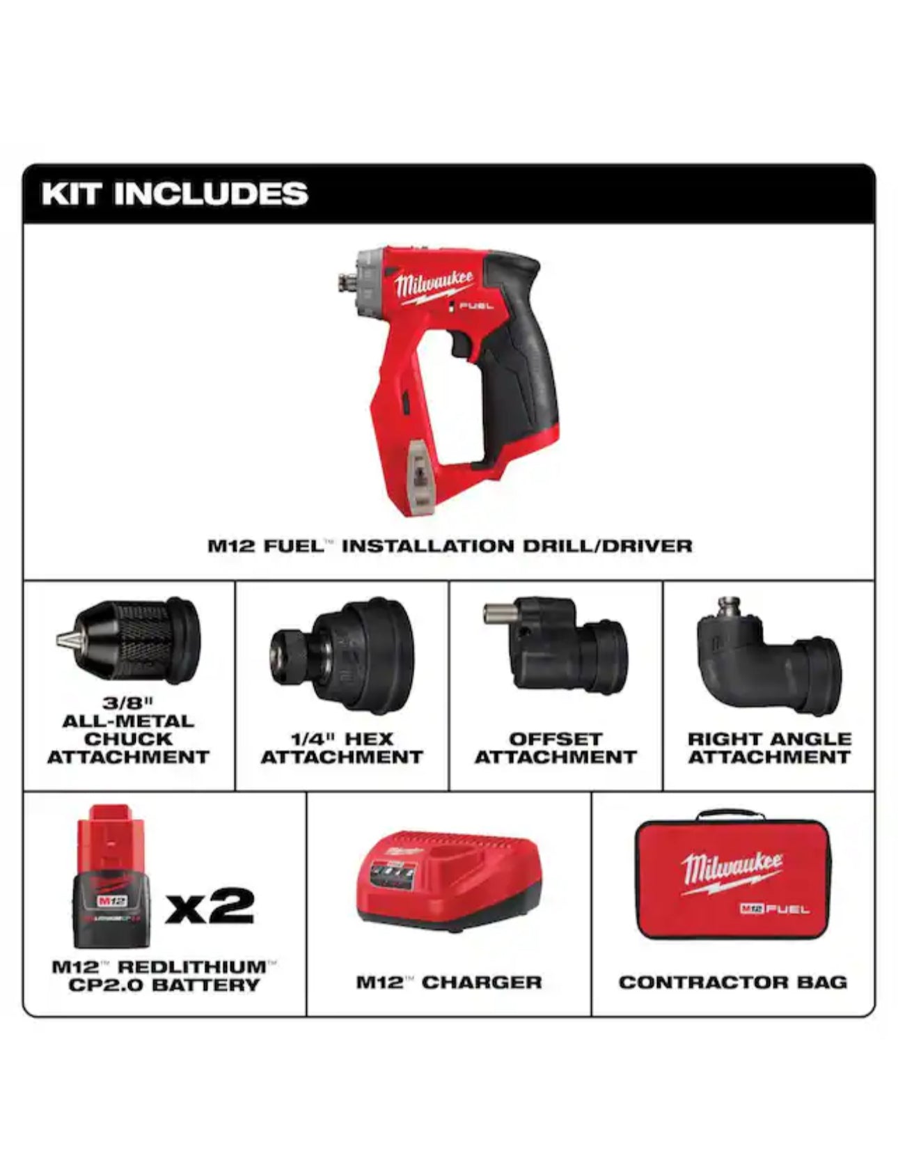 Milwaukee M12 Fuel 4 in 1 Installation 3 8 in. Drill Driver Kit with 4 Tool Heads 2505 22