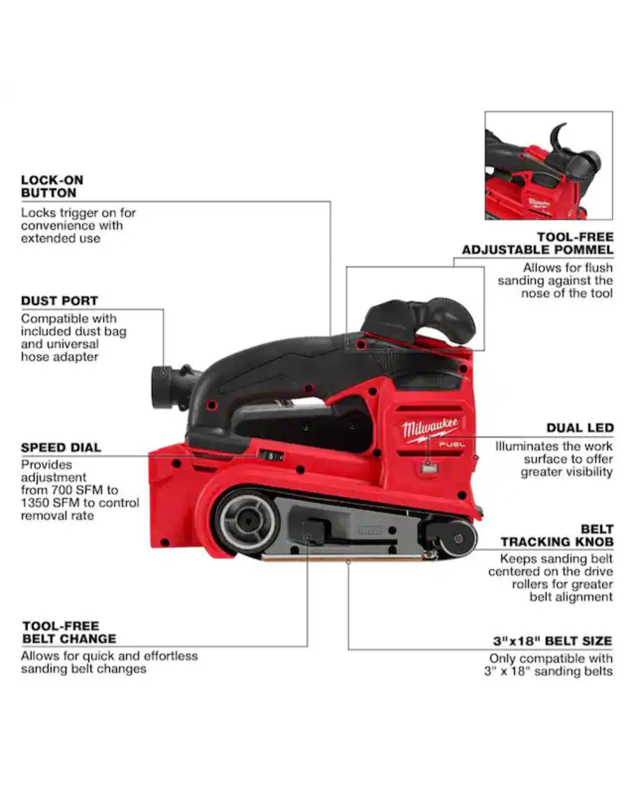 Lijadora de banda inalámbrica de iones de litio Milwaukee M18 FUEL (2832-20) 