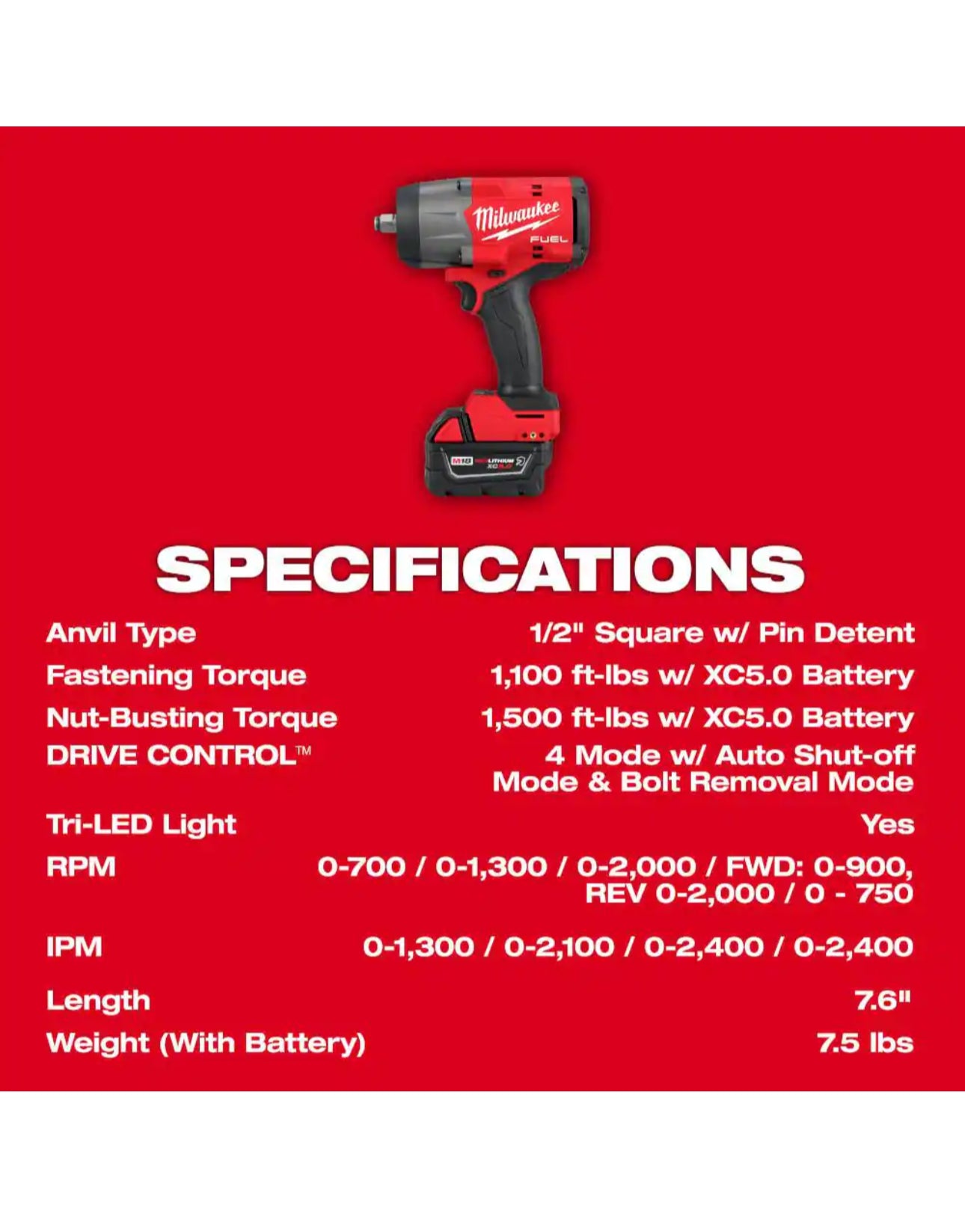 Milwaukee M18 FUEL Cordless 1/2” Impact Wrench w/Friction Ring Kit (2967-21B)