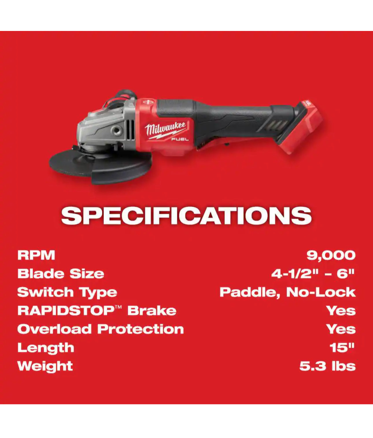 Milwaukee M18 FUEL™ 4-1/2” - 6” Bremsschleifer-Kit, Schiebeschalter, Lock-On (2981-22) 