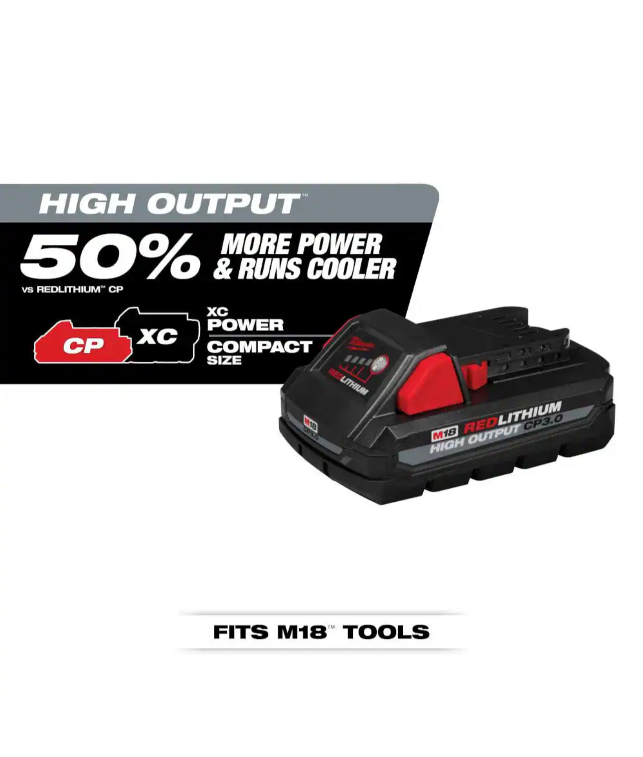 Milwaukee M18 High Output CP 3.0 Ah Battery (No Wraparound)