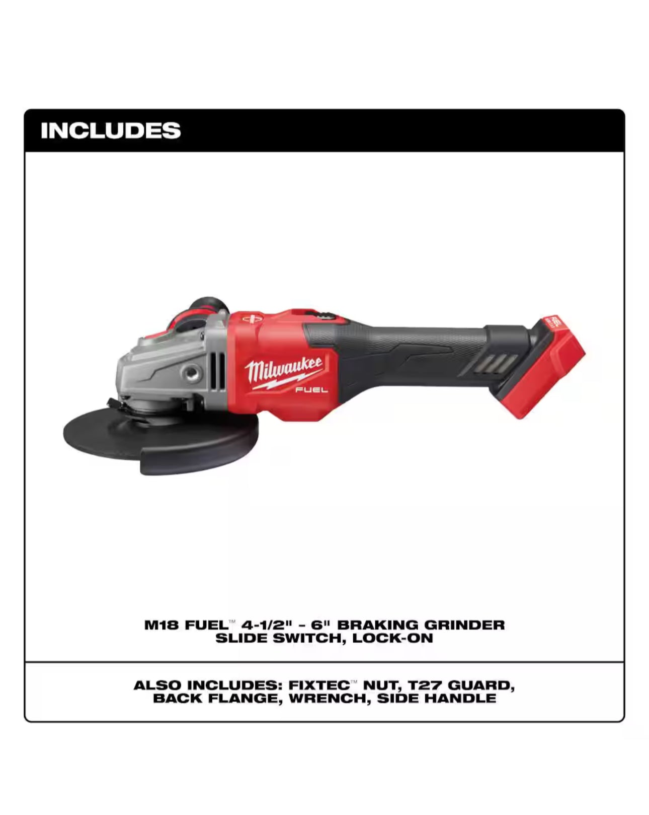 Milwaukee M18 FUEL™ 4-1/2” - 6” Braking Grinder Kit, Slide Switch, Lock-On(2981-20)