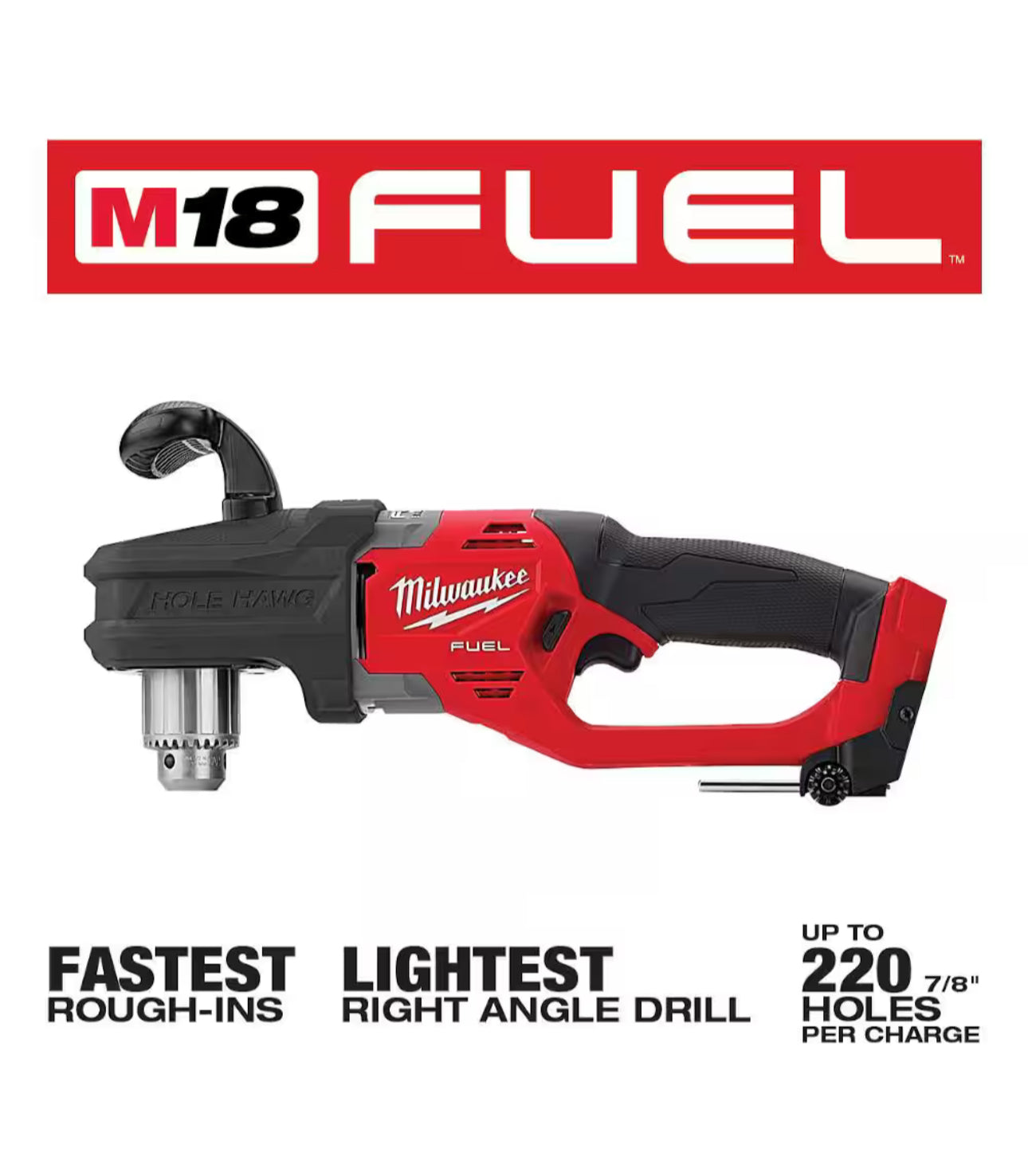 Milwaukee M18 FUEL GEN II 18V Cordless 1/2” Hole Hawg Right Angle Drill (2807-20)