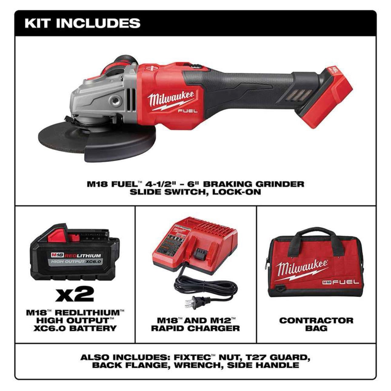 Milwaukee M18 FUEL™ 4-1/2” - 6” Bremsschleifer-Kit, Schiebeschalter, Lock-On (2981-22) 