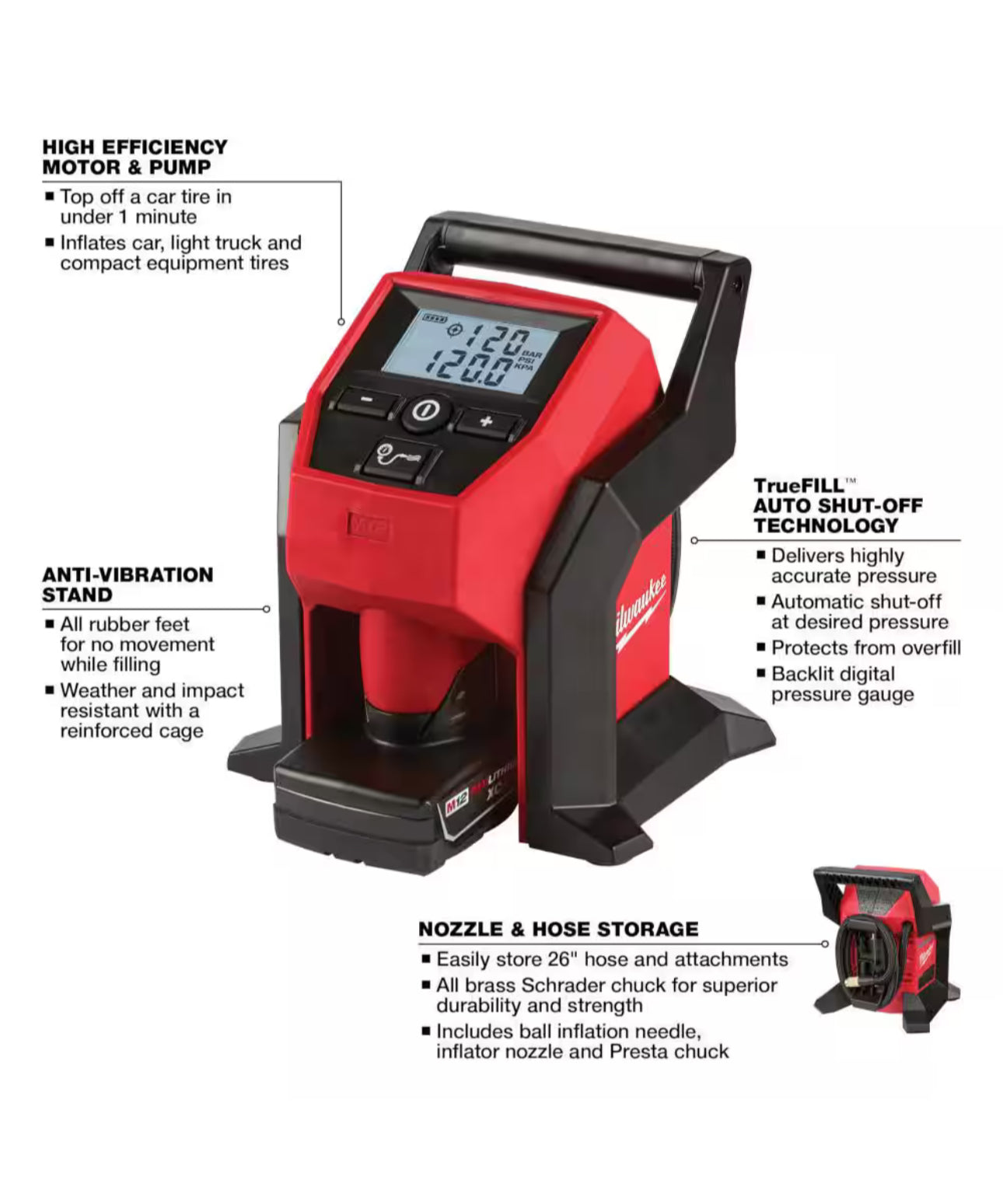 Milwaukee M12 Inflator Kit with 4.0 Ah Battery and Charger (2475-21XC)