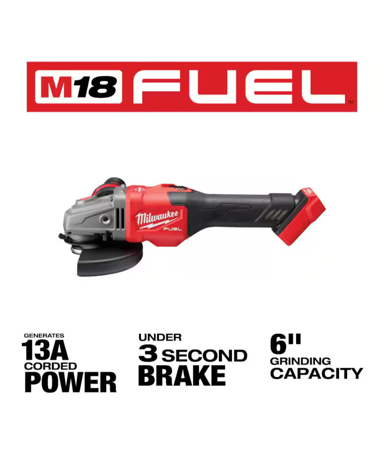 Milwaukee M18 FUEL™ 4-1/2” - 6” Braking Grinder Kit, Slide Switch, Lock-On(2981-20)