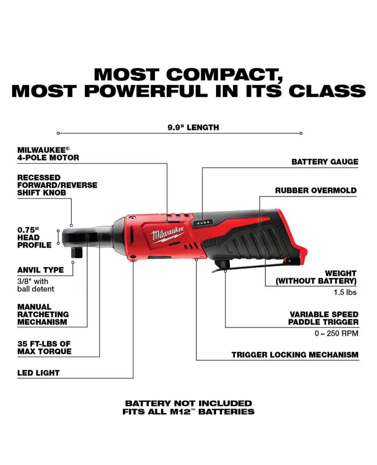 Milwaukee M12 Cordless 3/8 in. Ratchet (2457-20)