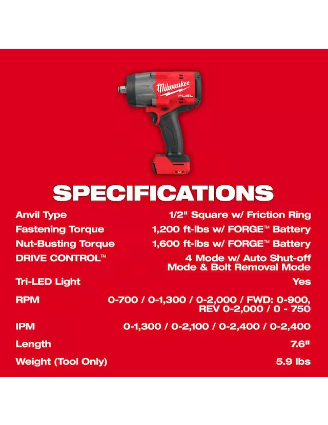 Milwaukee M18 FUEL Llave de impacto de 1/2 pulg. con anillo de fricción (2967-20) 