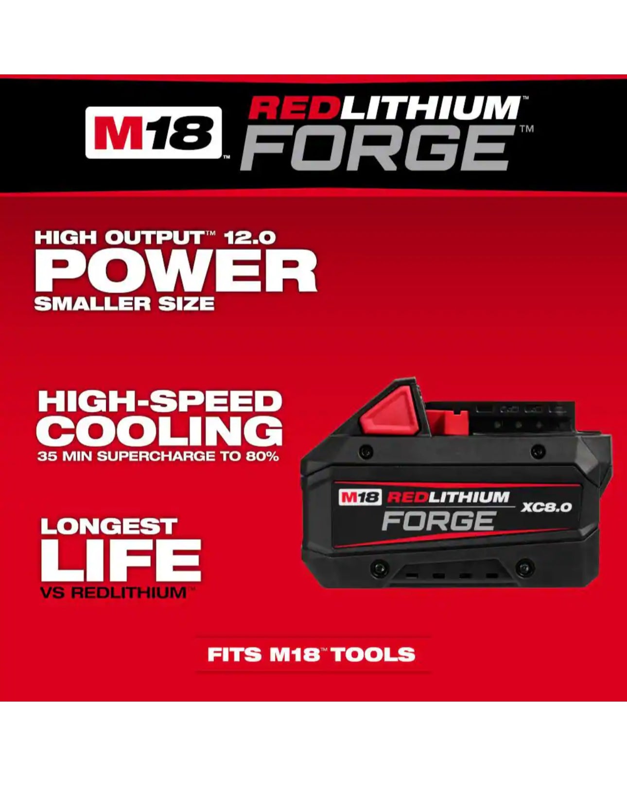 Milwaukee M18 REDLITHIUM FORGE XC 8.0 Ah Battery Pack