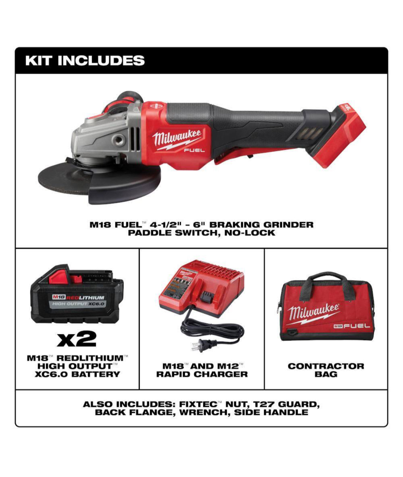 Milwaukee M18 FUEL™ 4-1/2” - 6” Bremsschleifer-Kit, Schiebeschalter, Lock-On (2981-22) 