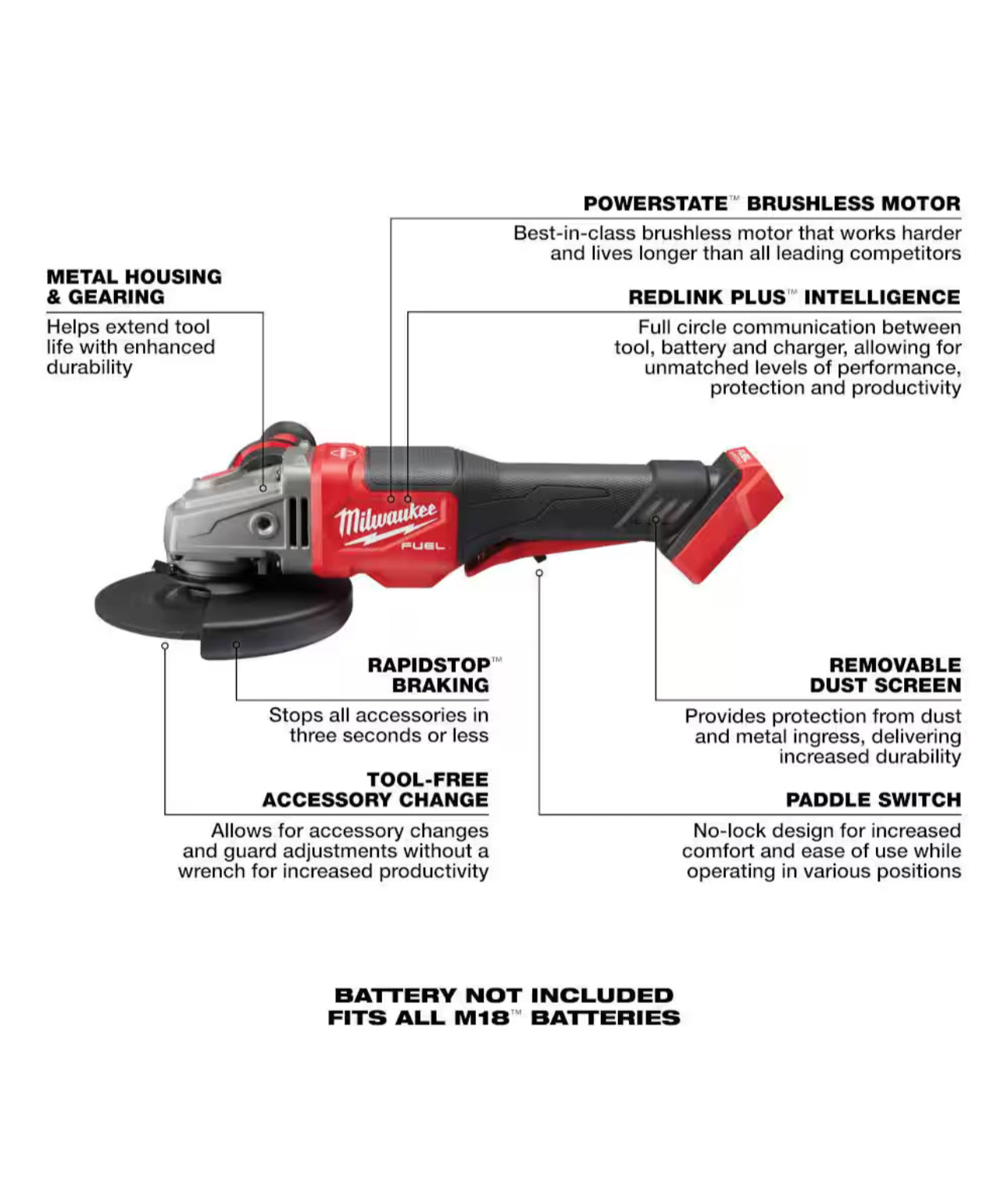 Milwaukee M18 Fuel 4-1/2 in./6 in. Braking Grinder with Paddle Switch (2980-20)