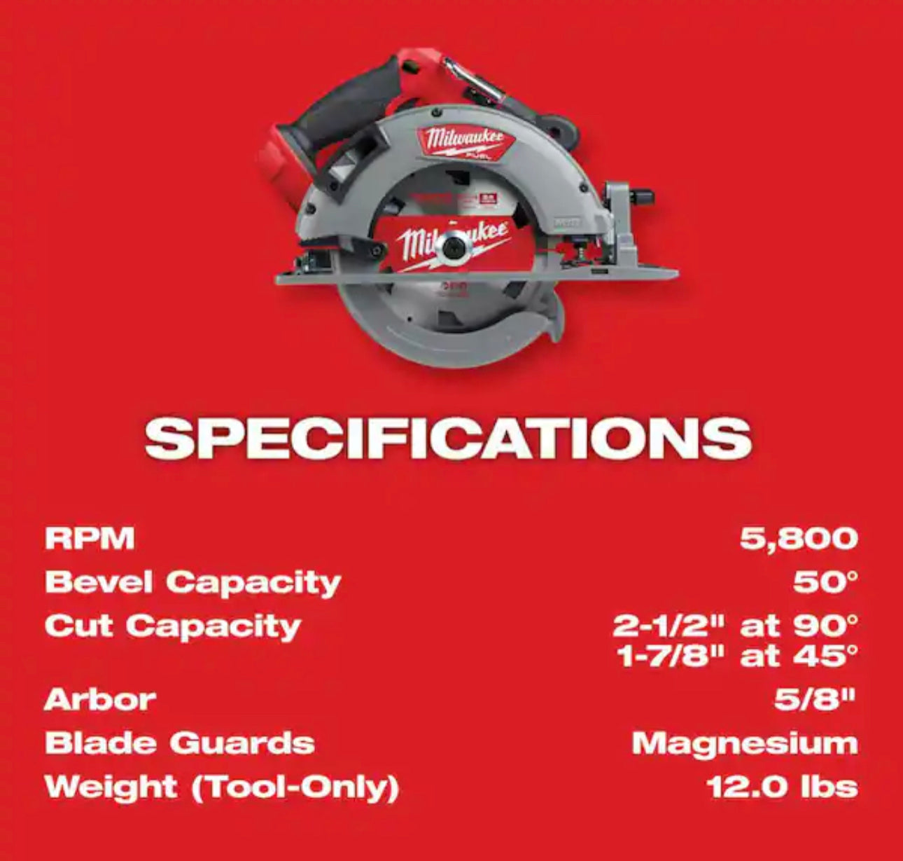 Sierra circular inalámbrica sin escobillas Milwaukee M18 Fuel de 7-1/4" (2732-20) 