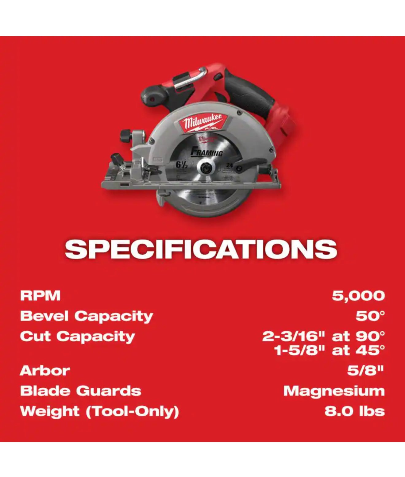 Sierra circular Milwaukee M18 FUEL de 6-1/2" (2730-20) 