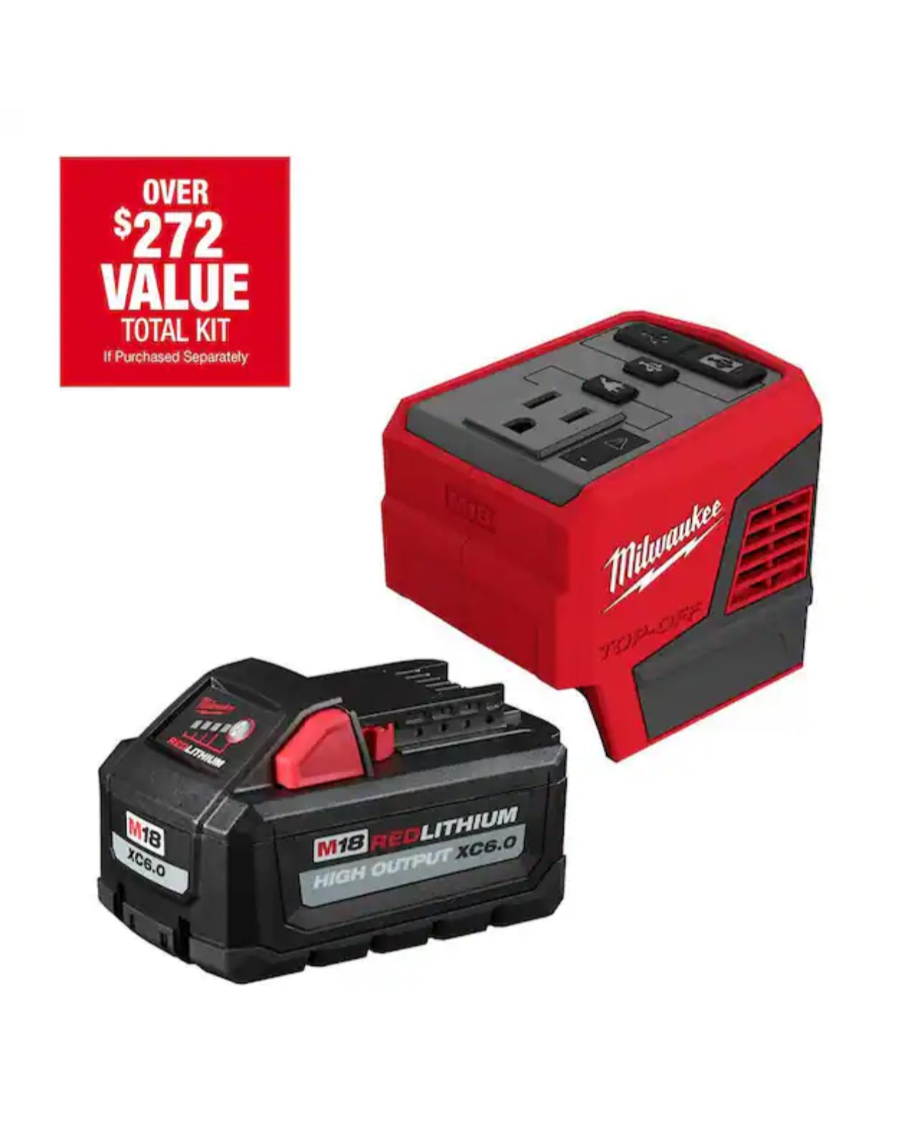 Milwaukee M18 175-Watt Powered Compact Inverter with 6.0 Battery No Wraparound