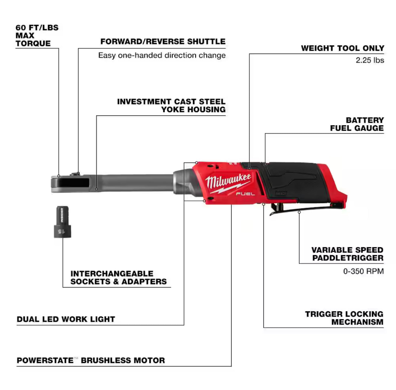 Milwaukee M12 FUEL INSIDER 1/4" - 3/8" Extended Reach Box Ratchet (3050-20)