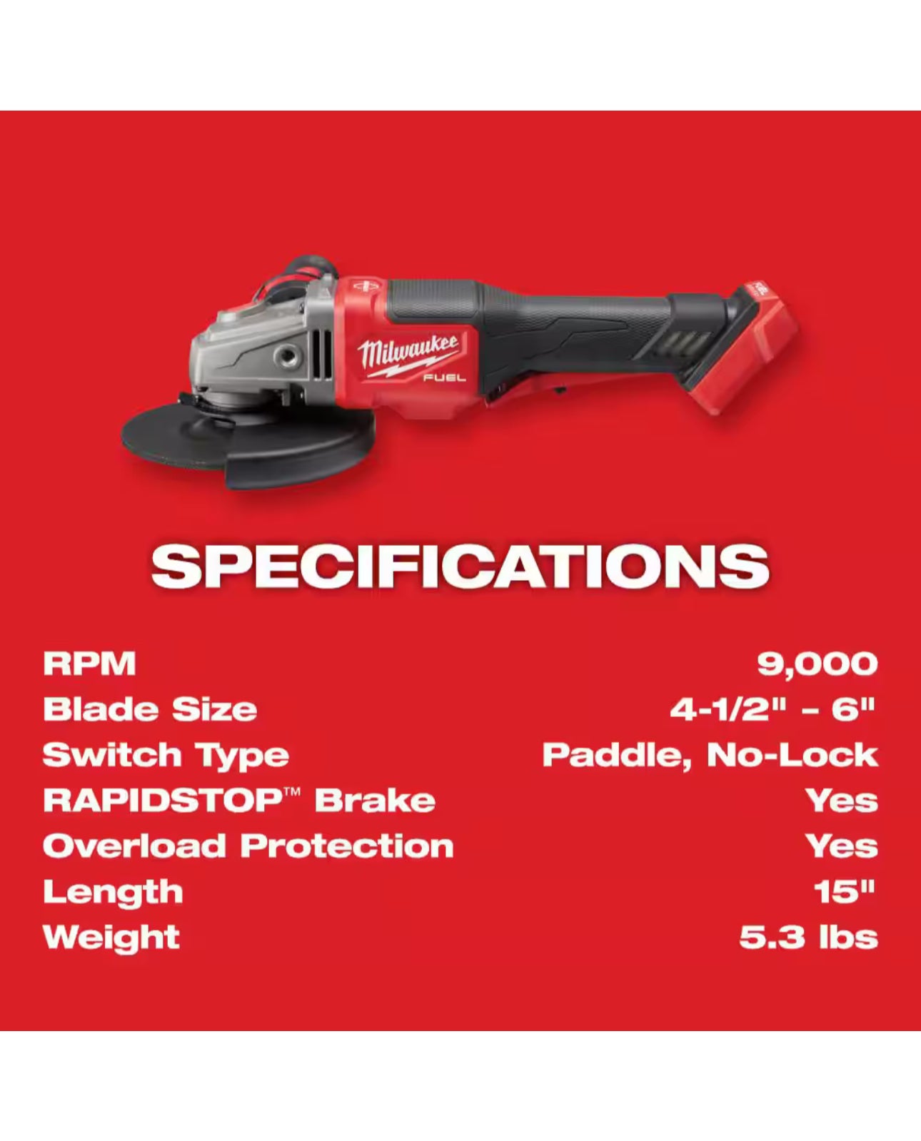 Milwaukee M18 Fuel 4-1/2 in./6 in. Braking Grinder with Paddle Switch (2980-20)