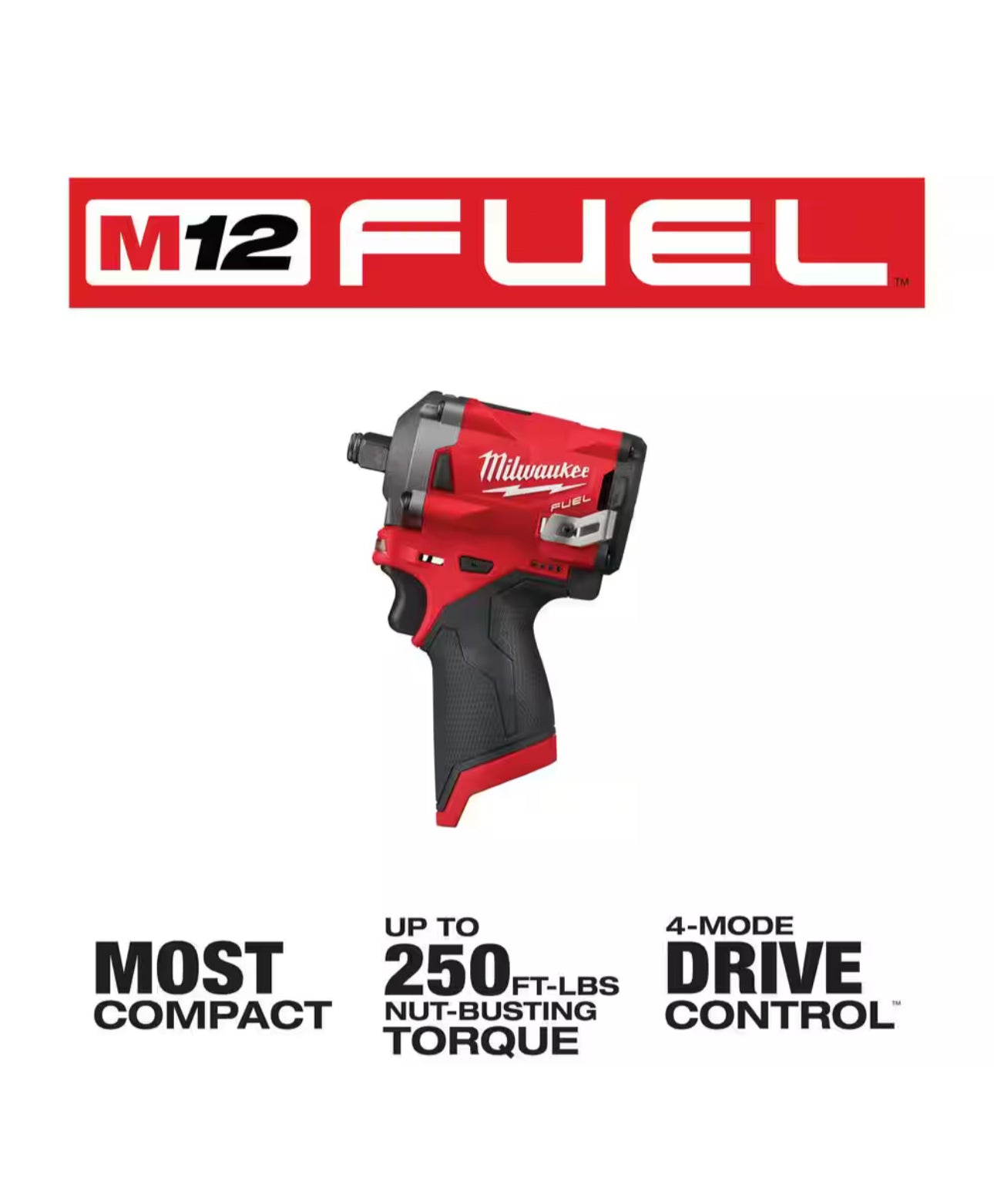 Llave de impacto Milwaukee M12 Fuel Stubby de 1/2 pulg. (2555-20) 