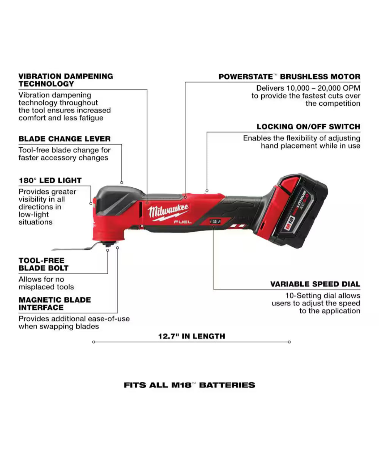 Milwaukee M18 FUEL Oscillating Multi-Tool Kit with one 5.0 Ah Battery, Charger, Tool Bag (2836-21)