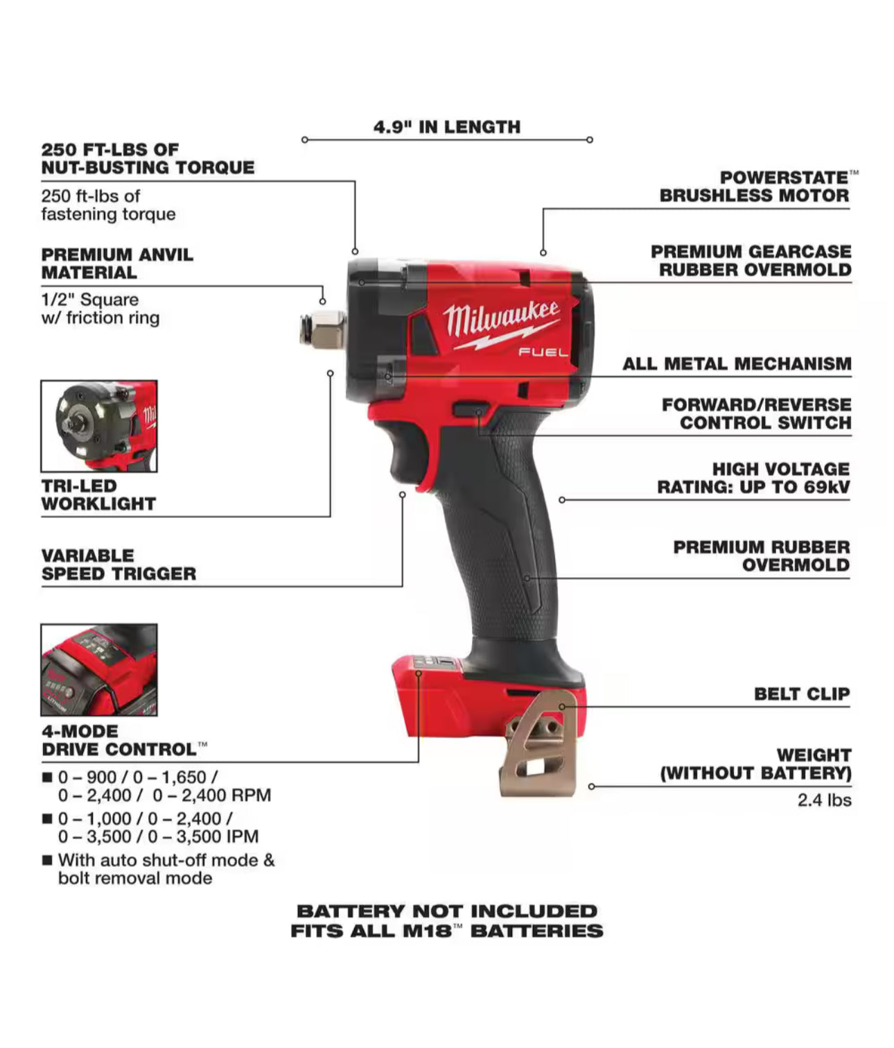 Milwaukee M18 FUEL GEN-3 Compact 1/2 Impact Wrench with Friction Ring (2855-20)