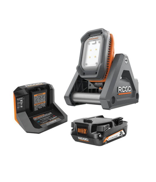 RIDGID 18V Flood Light Kit with Detachable Light with 2.0 Ah Battery and Charger