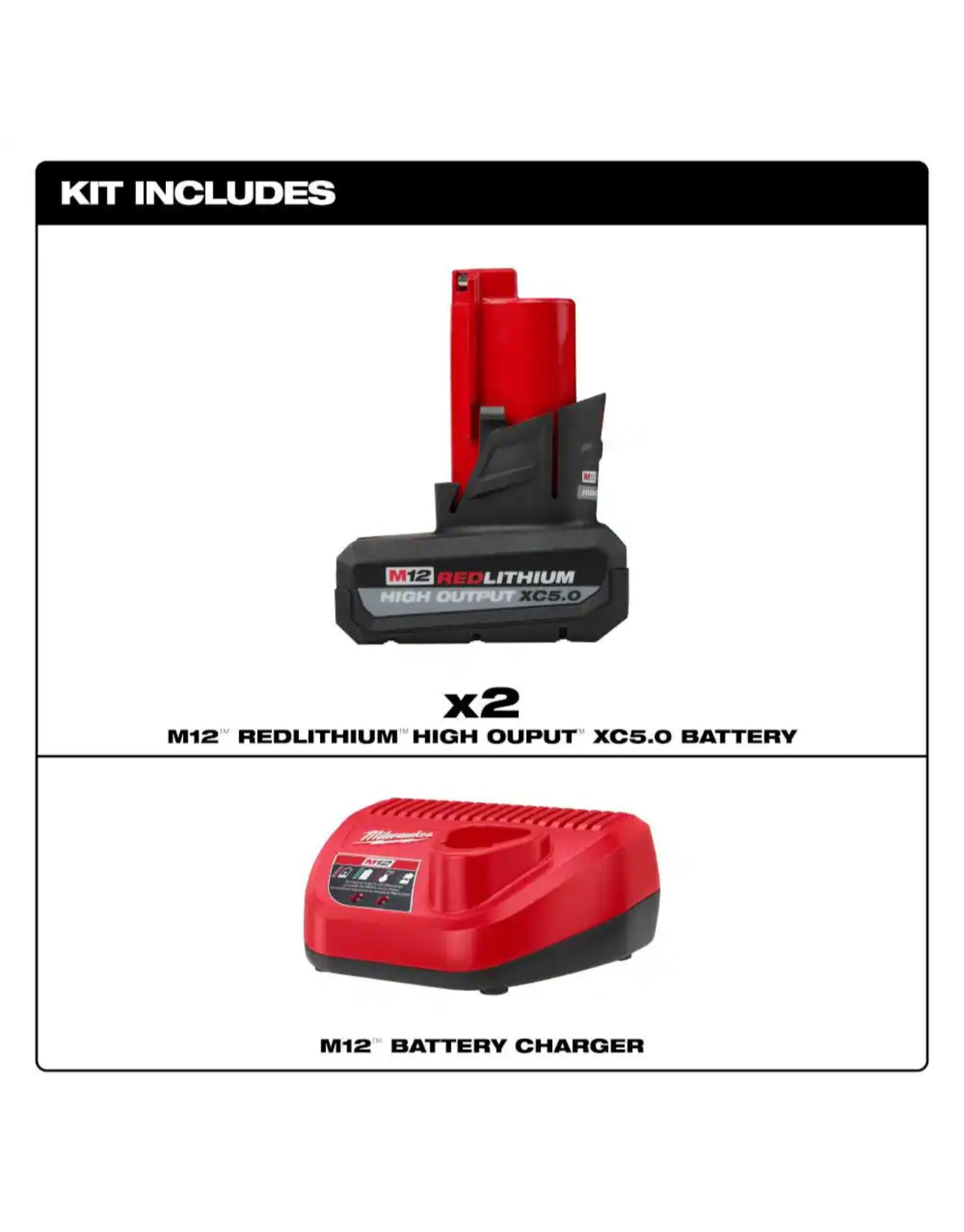 Milwaukee M12 XC High Output 5.0 Ah Battery Pack (2-Pack) Starter Kit with Charger