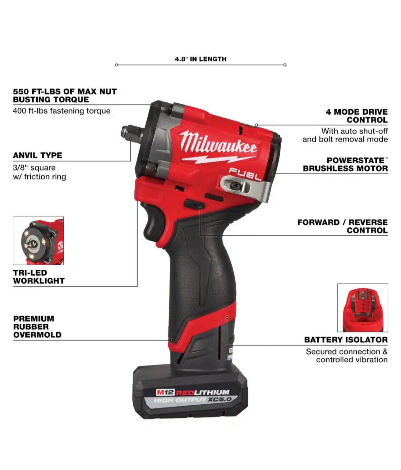 Milwaukee M12 FUEL Cordless Stubby 3/8” Impact Wrench (2562-20)