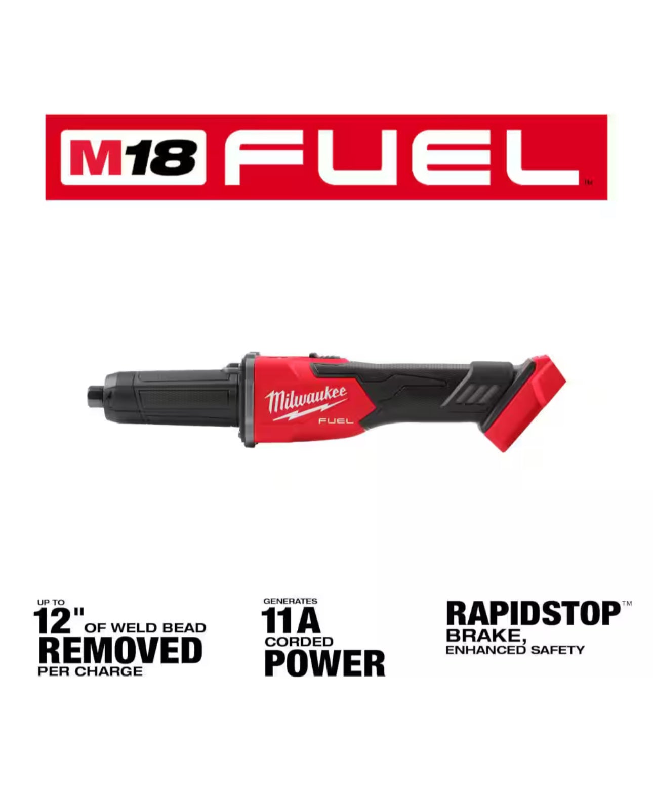 Milwaukee M18 FUEL™ Amoladora troqueladora con freno de 1/4", interruptor deslizante (2939-20) 