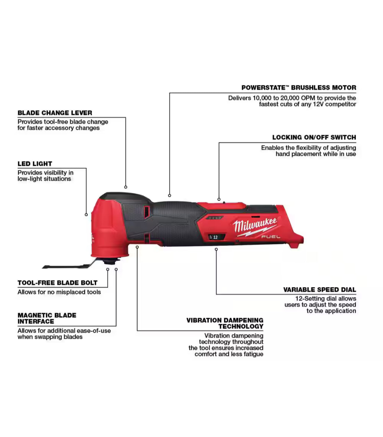 Milwaukee M12 Fuel Cordless Oscillating Multi-Tool (2526-20)