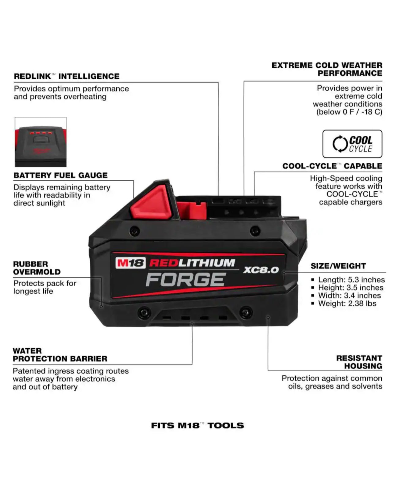 Milwaukee M18 REDLITHIUM FORGE XC 8.0 Ah Battery Pack