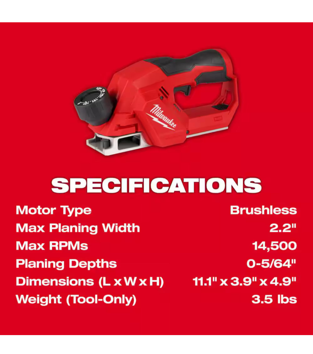 Milwaukee M12 Brushless Cordless 2” Planer (2524-20)