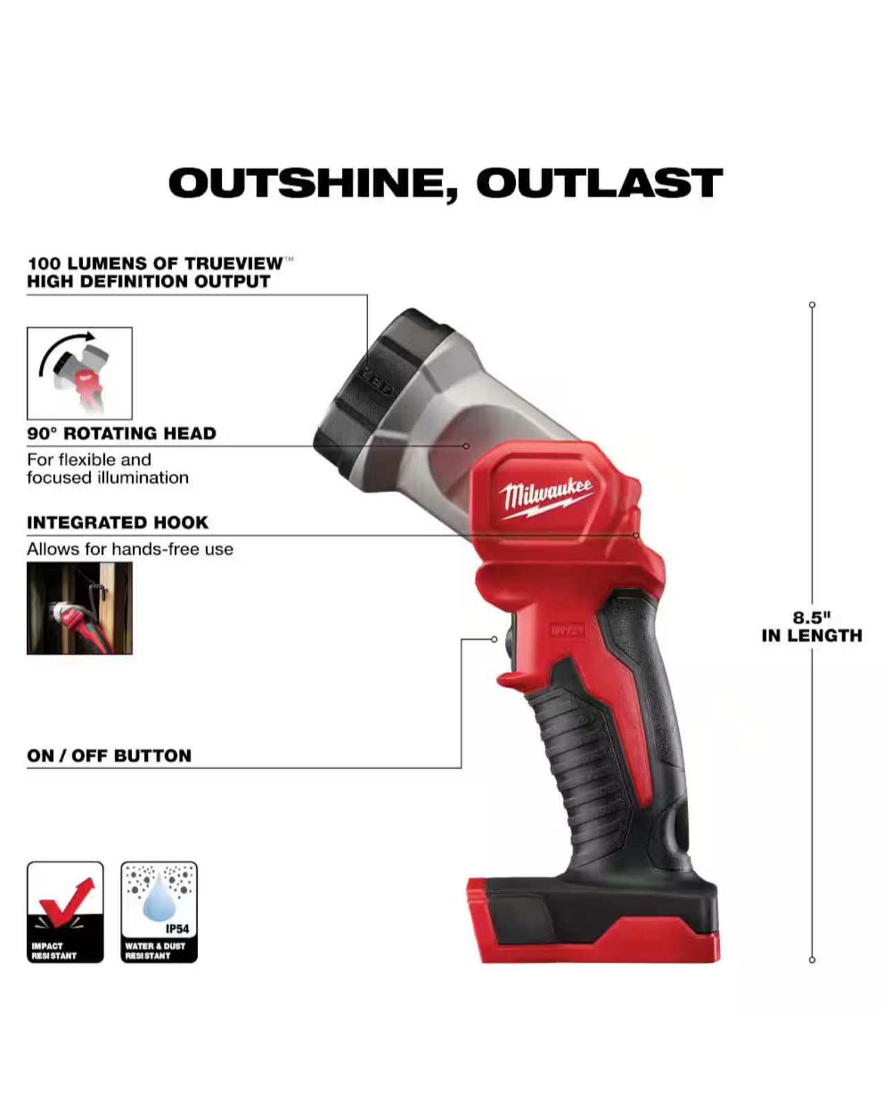 Milwaukee M18 Cordless 100 Lumens LED Flashlight (2735-20)