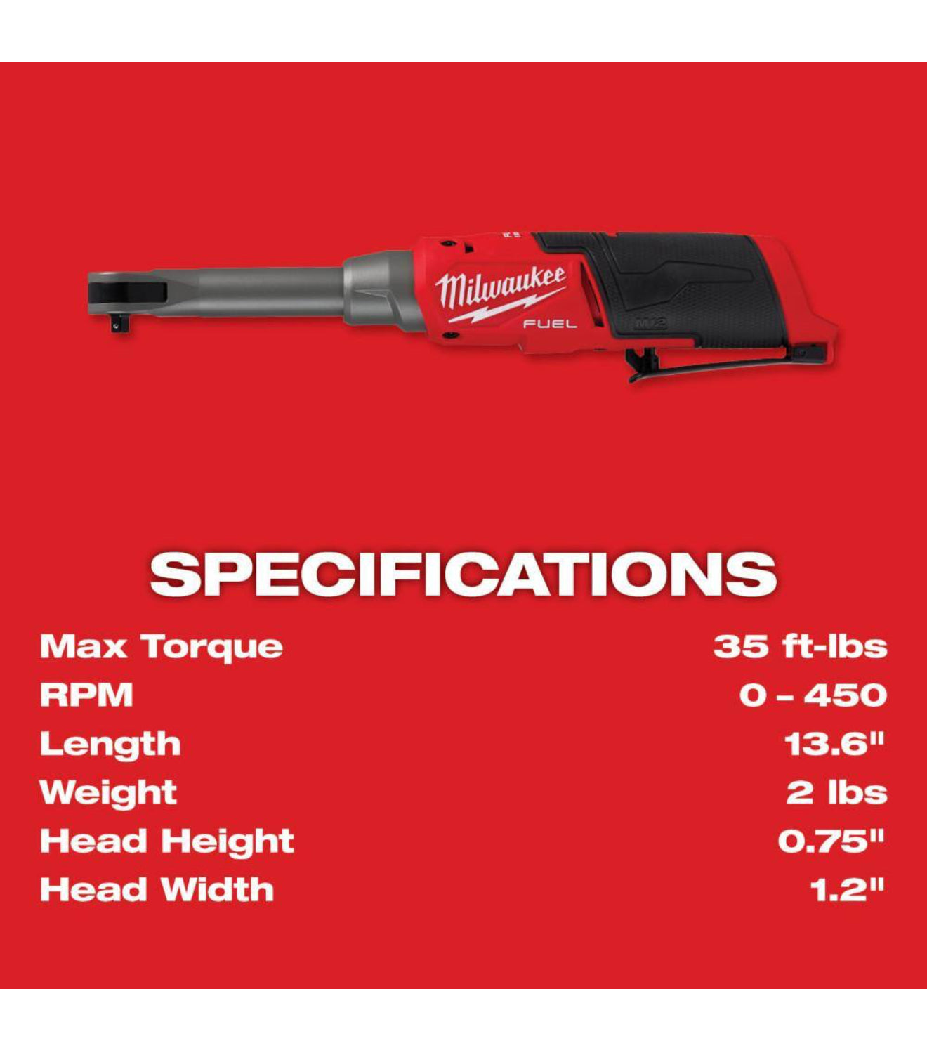 Milwaukee M12 FUEL 1/4 Extended Reach High Speed Ratchet (2568-20)