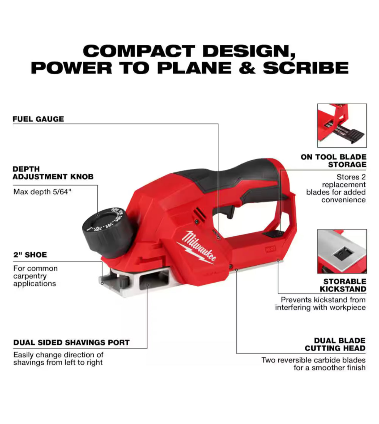 Milwaukee M12 Brushless Cordless 2” Planer (2524-20)