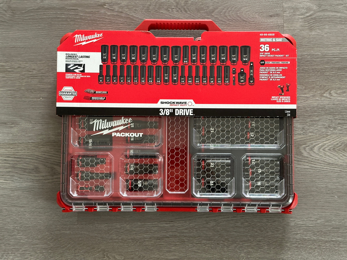 Milwaukee SHOCKWAVE Impact-Duty 3/8” Drive Metric and SAE Deep Well Impact PACKOUT Socket Set (36-Piece)