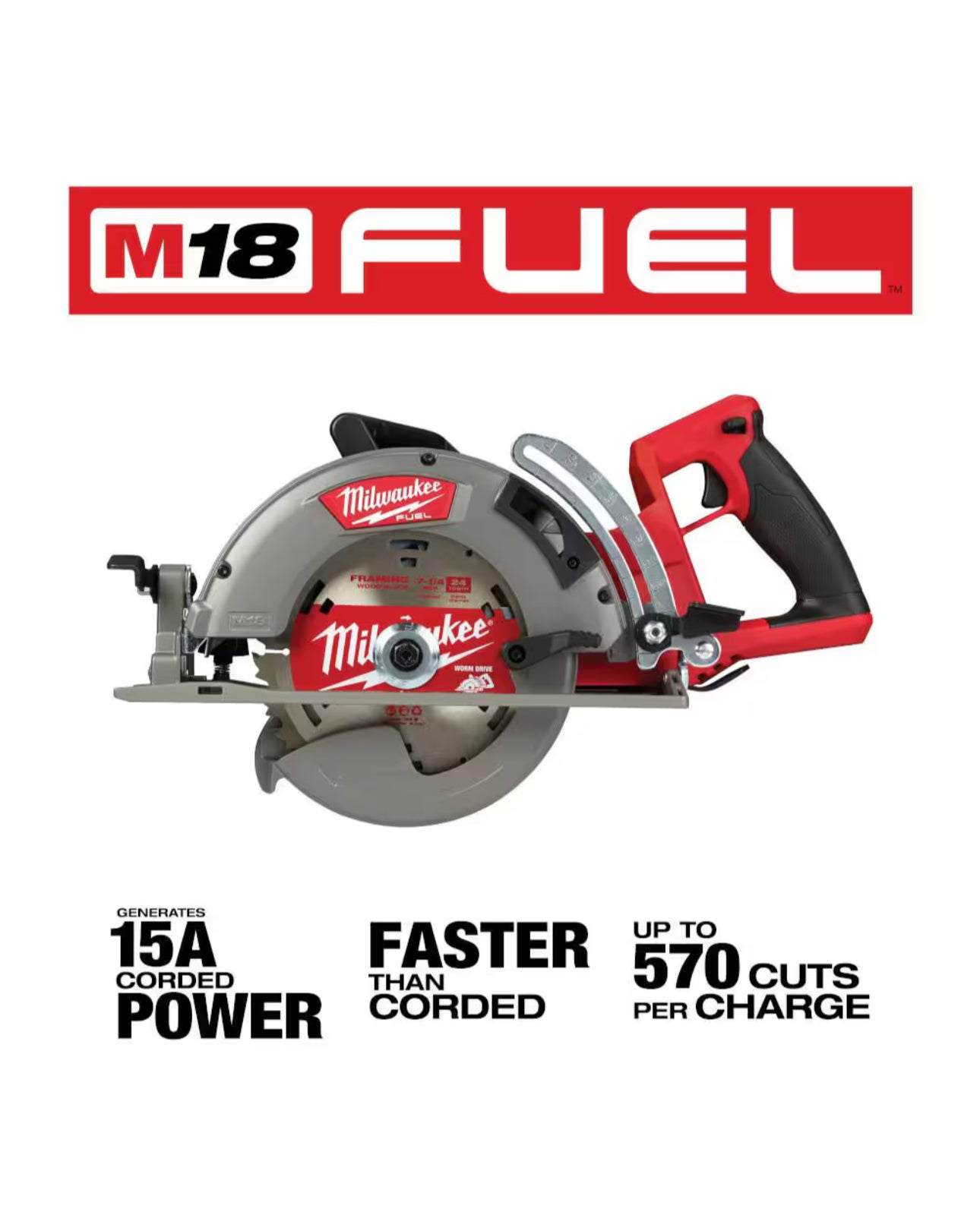 Milwaukee M18 Fuel Akku-Kreissäge, 7-1/4 Zoll, mit hinterem Griff (2830-20) 