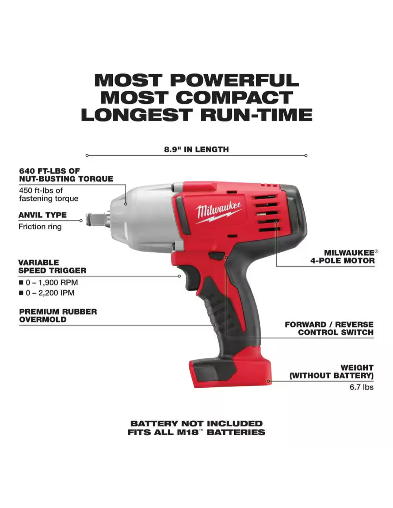 Milwaukee M18 High Torque 1/2 Impact Wrench W/ Friction Ring (2663-20)