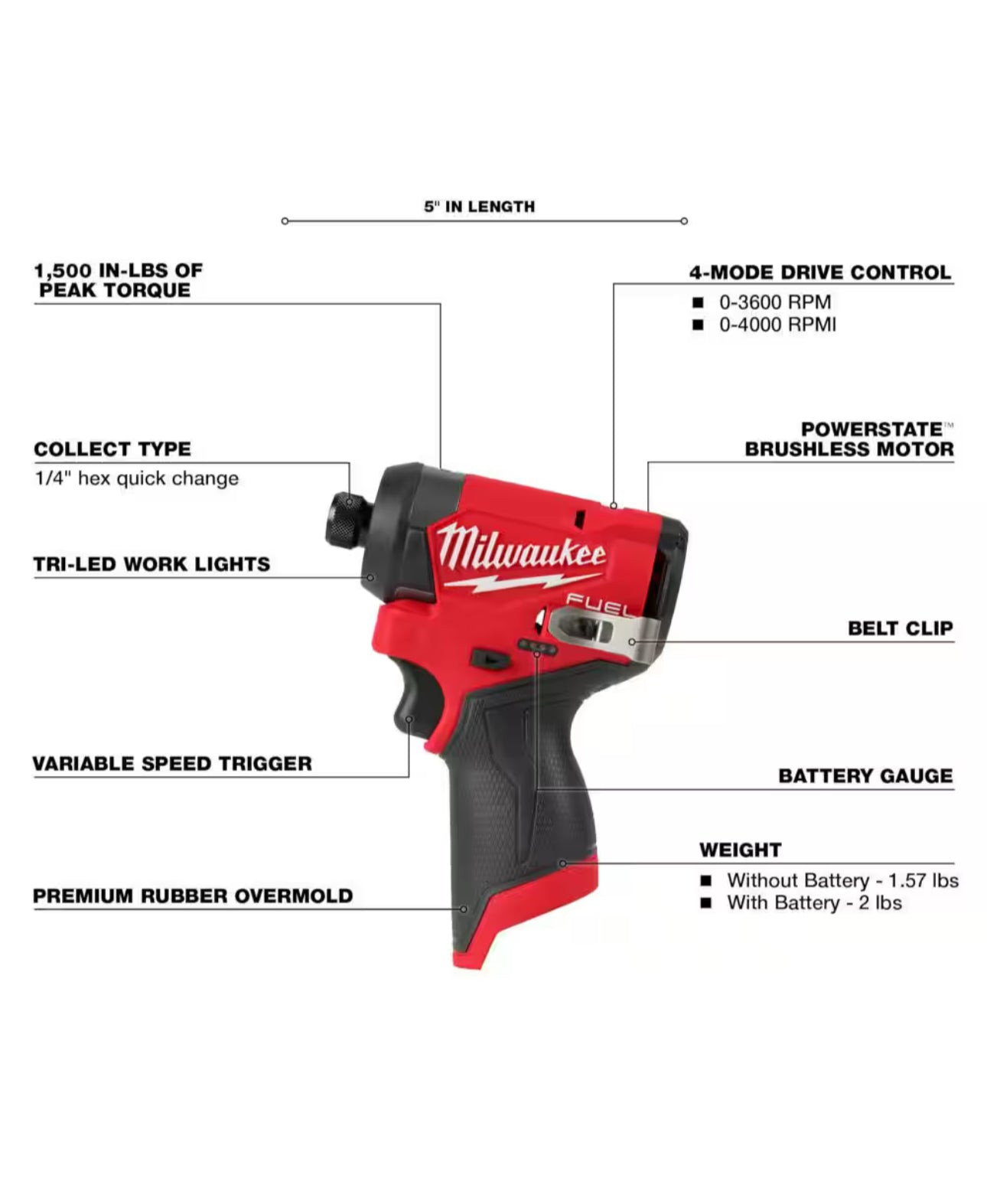 Milwaukee M12 Fuel 1/4-Zoll-Sechskant-Schlagschrauber (3453-20) 