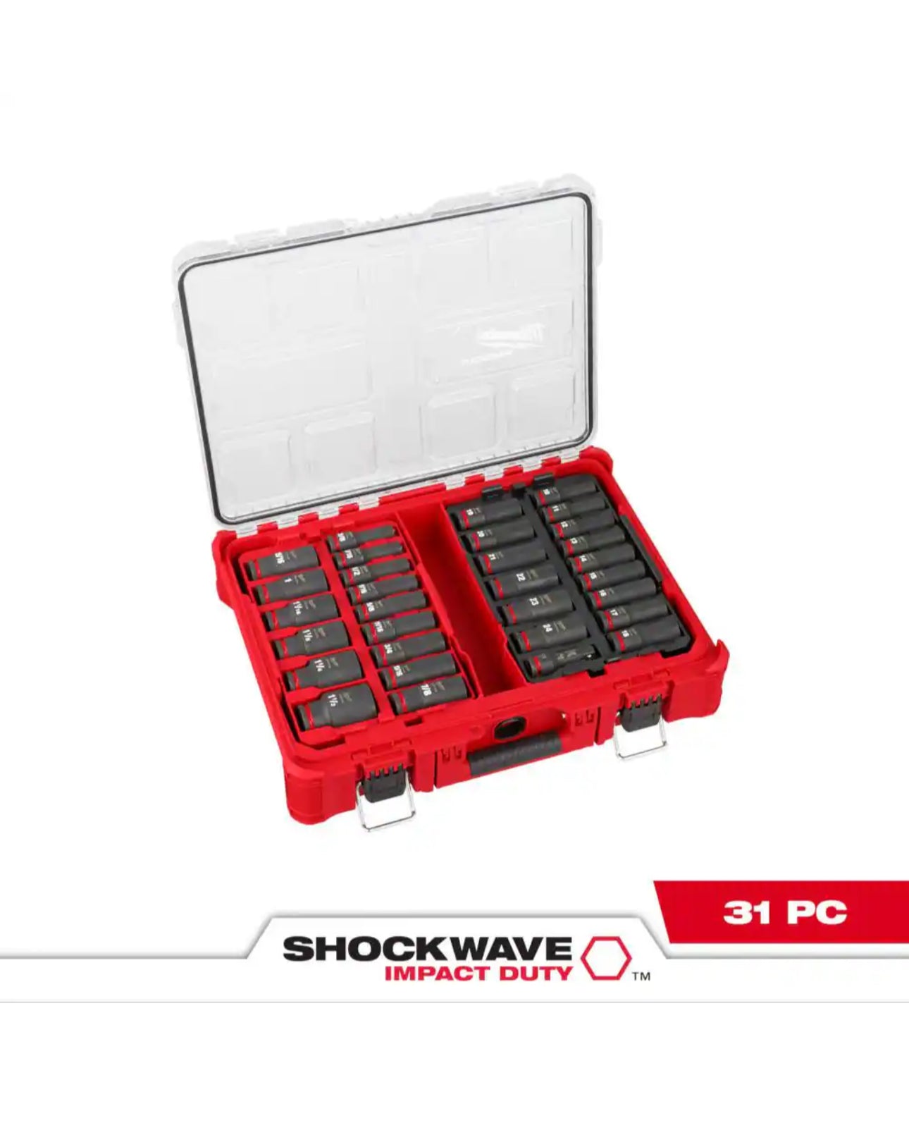 Milwaukee SHOCKWAVE Impact-Duty 1/2"-Antrieb, metrisch und SAE, Deep Well Impact PACKOUT-Steckschlüsselsatz (31-teilig)