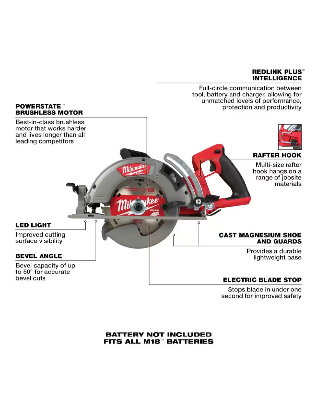 Milwaukee M18 Fuel Akku-Kreissäge, 7-1/4 Zoll, mit hinterem Griff (2830-20) 