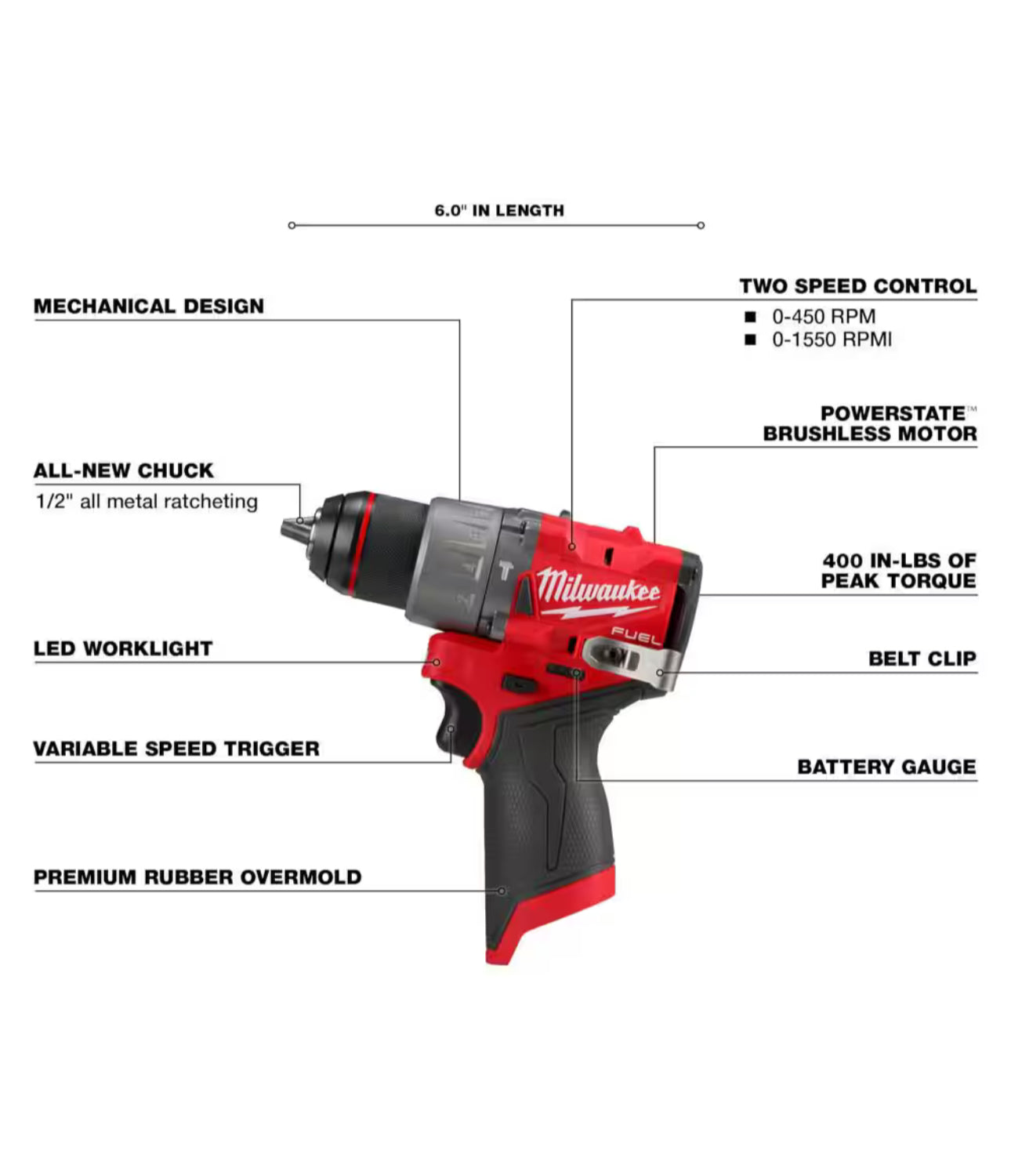 Milwaukee M12 Fuel 1/2 Hammer Drill (3404-20) with a 4.0 Ah Battery