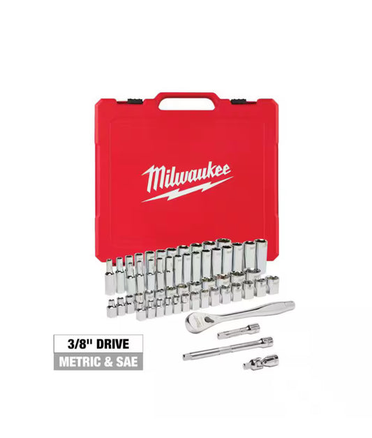 Milwaukee 3/8" drive SAE/METRIC Ratchet and Socket Mechanic Tool Set (56-piece)