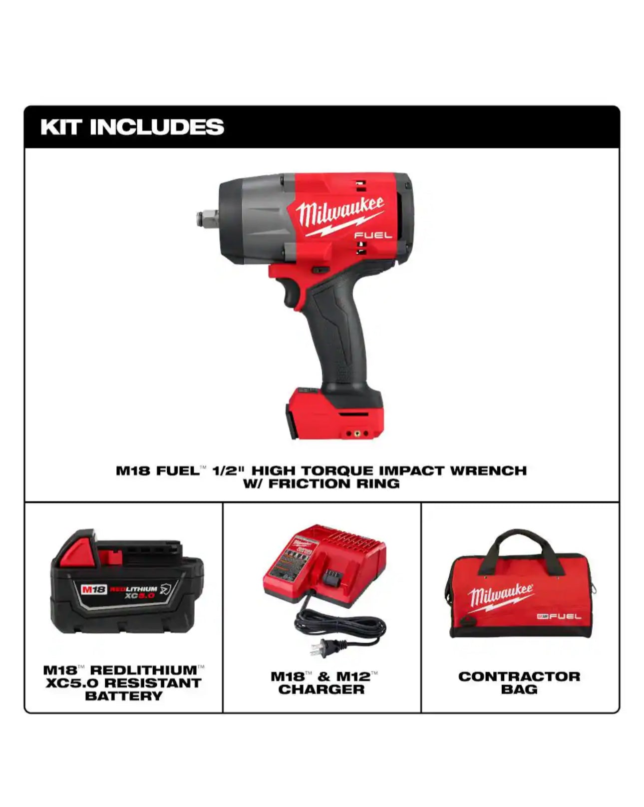 Milwaukee M18 FUEL Cordless 1/2” Impact Wrench w/Friction Ring Kit (2967-21B)