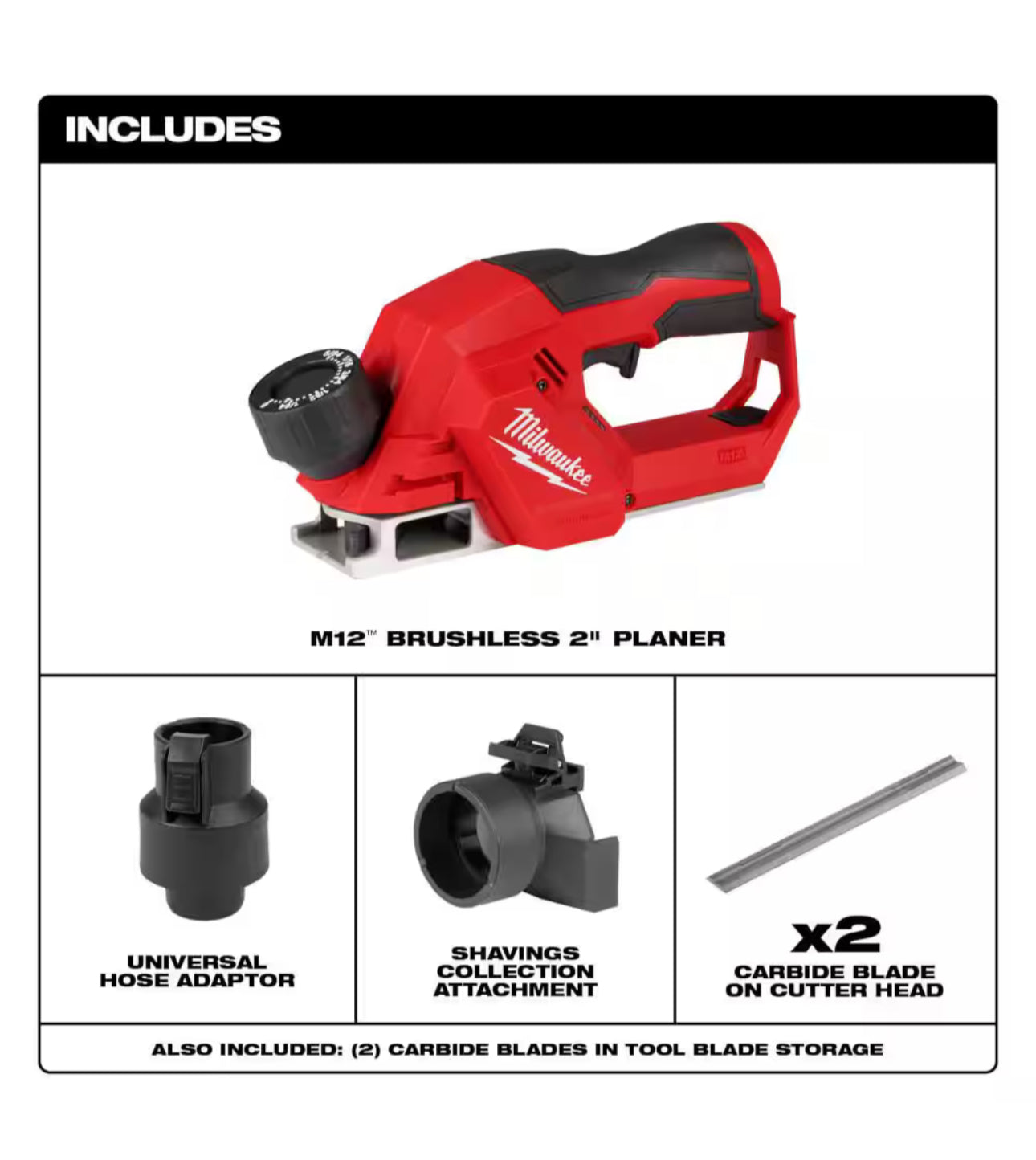 Milwaukee M12 Brushless Cordless 2” Planer (2524-20)