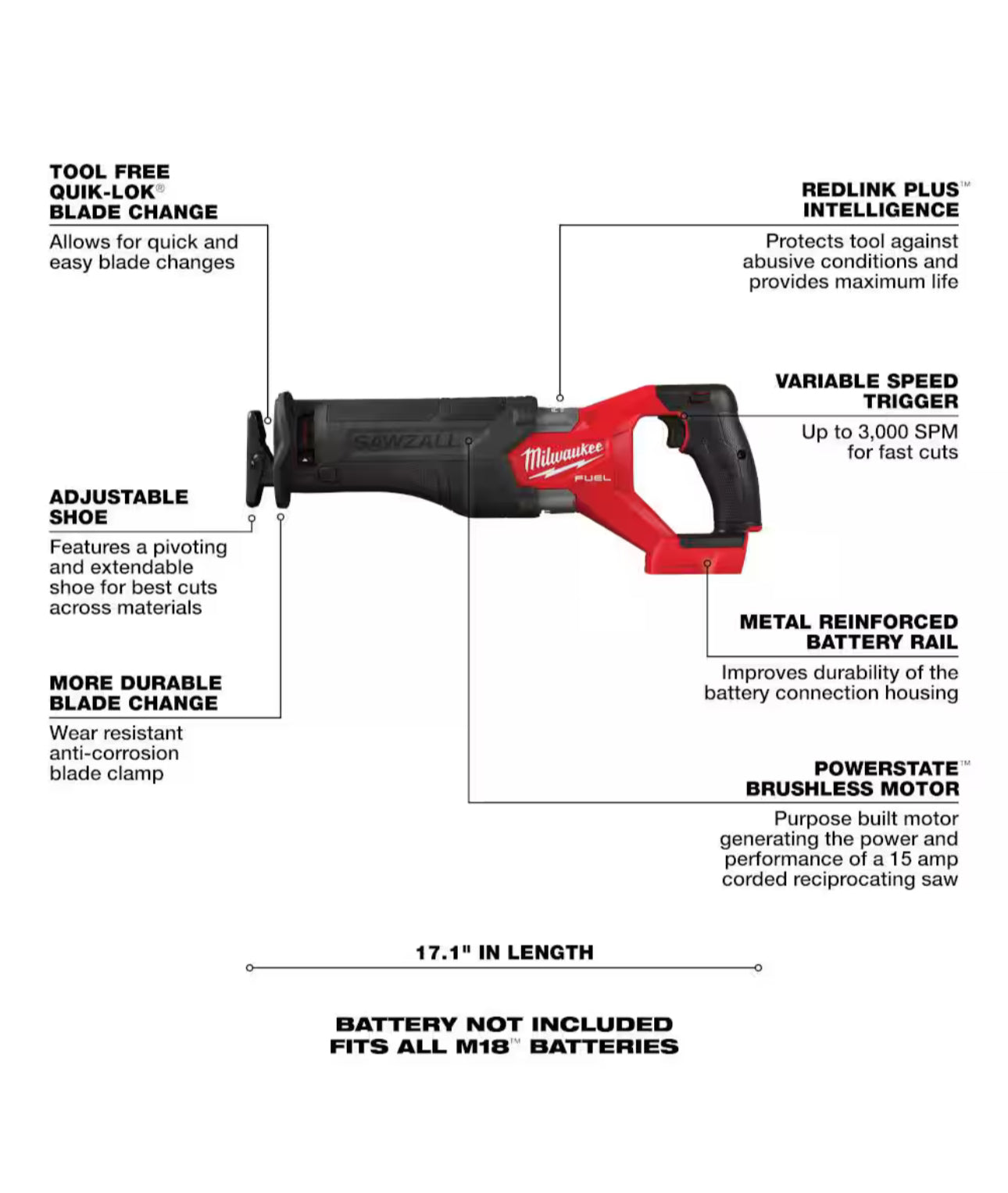 Sierra recíproca SAWZALL inalámbrica sin escobillas Milwaukee M18 GEN-2 (2821-20)