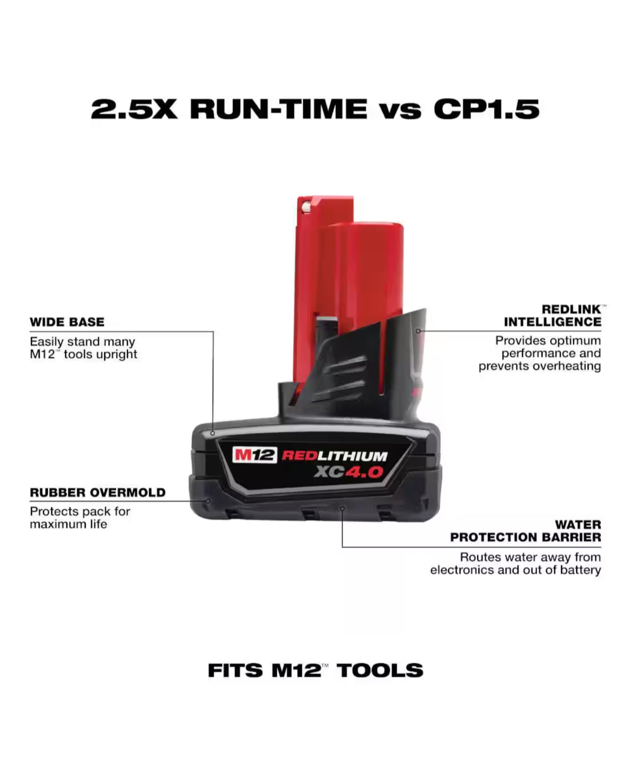 Milwaukee M12 XC 4.0 Ah Battery Pack No Wraparound