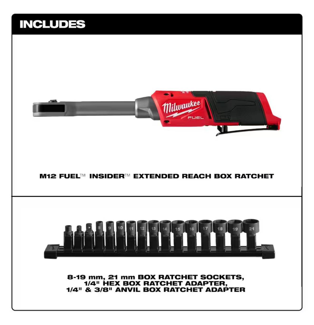 Milwaukee M12 FUEL INSIDER Brushless 1/4 in. - 3/8 in. Extended Reach Box Ratchet (3050-20)