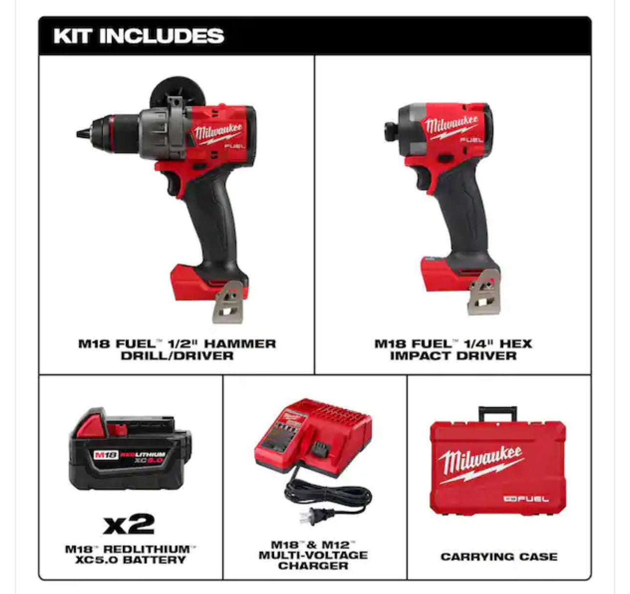 Kit combinado de taladro percutor de combustible y destornillador de impacto Milwaukee M18 (3697-22) 